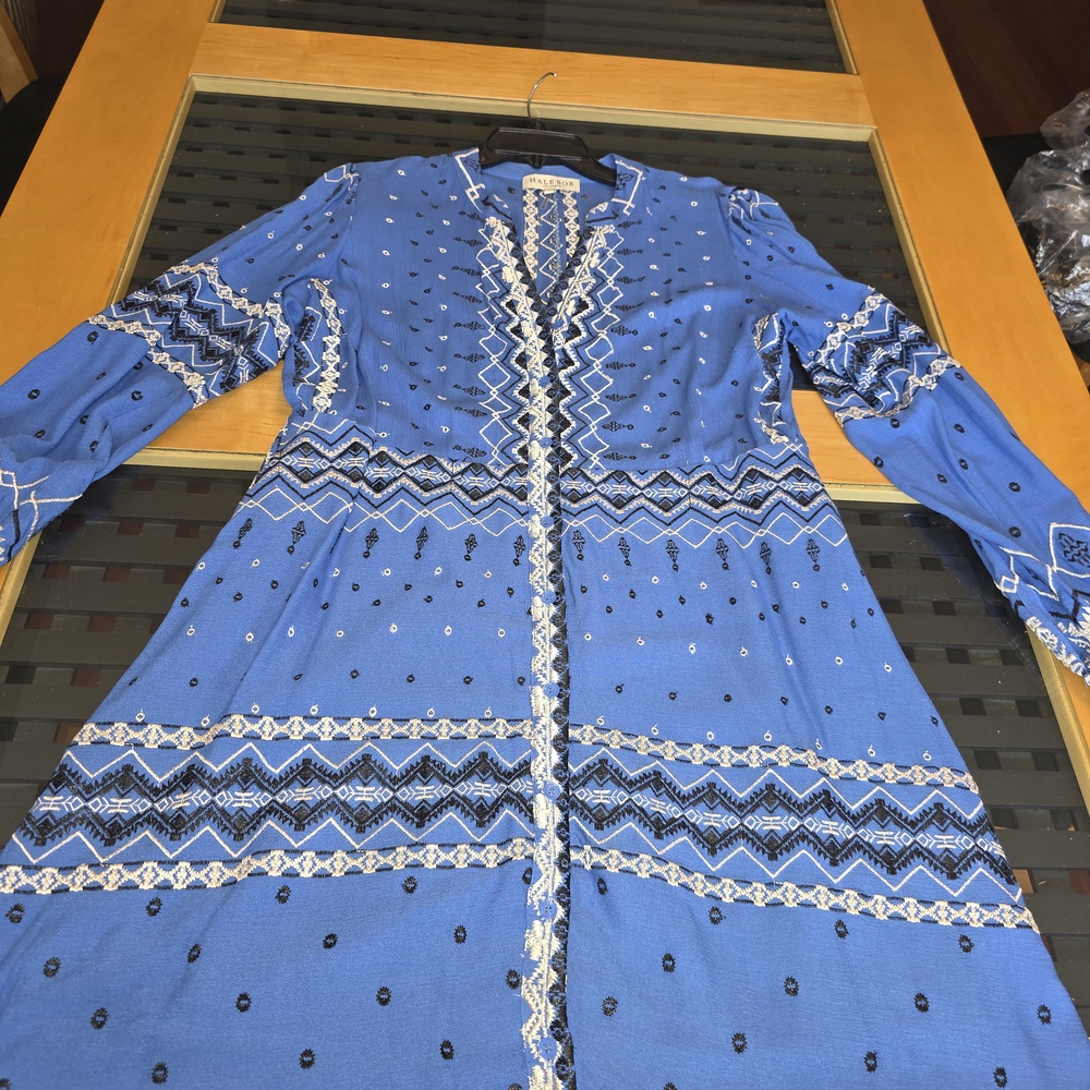 Hale Bob Blue Geometric Long Sleeve Dress - Picture 3 of 13